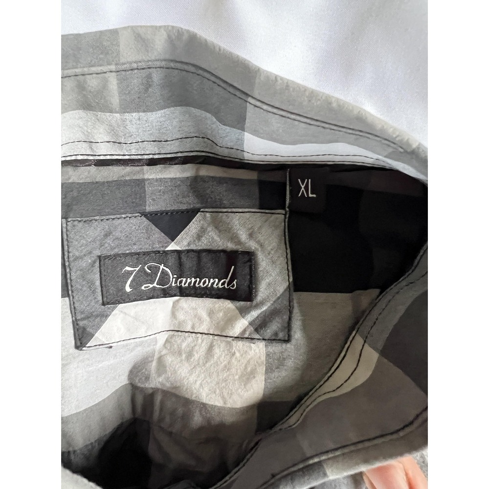 7 Diamonds Shirt Mens XL Black Gray White‎ Plaid Button Down Embroidered Pockets - Picture 7 of 15